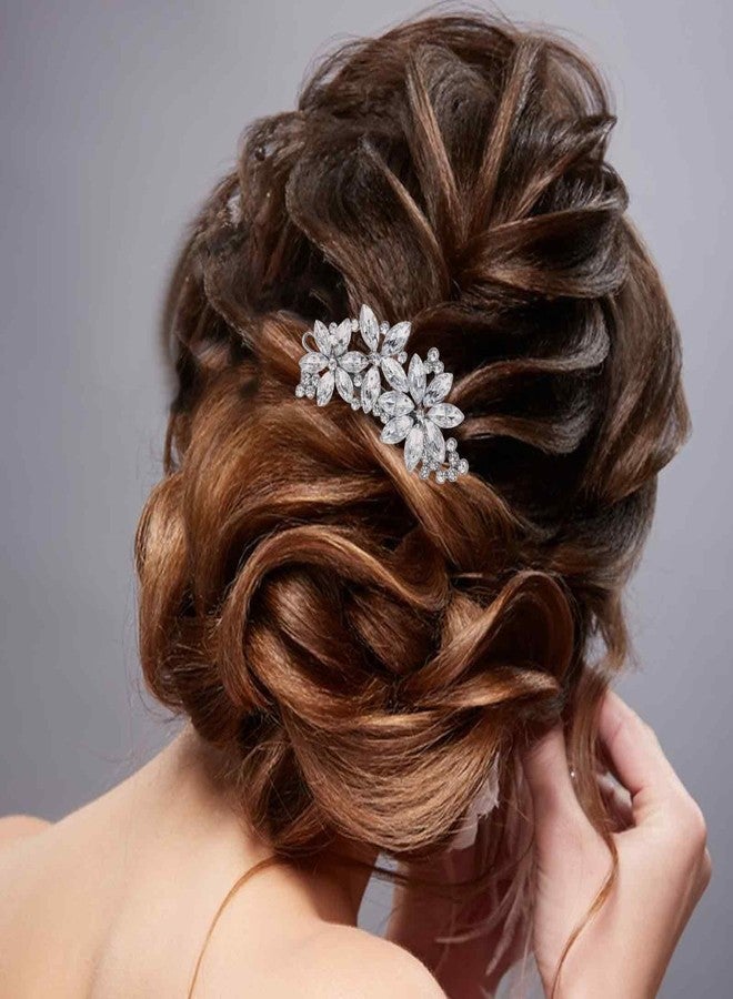 Dimeho 2 Pcs Rhinestone Hair Clips Silver Bride Wedding Hair Barrettes Crystal Flower Hair Accessories French Rhinestone Star Bridal Hairpins Hair Decorative for Women Girls Prom Jewelry Long Thick Ha - Image 2