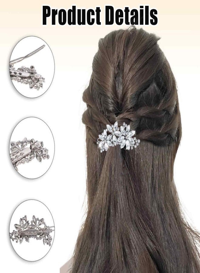 Dimeho 2 Pcs Rhinestone Hair Clips Silver Bride Wedding Hair Barrettes Crystal Flower Hair Accessories French Rhinestone Star Bridal Hairpins Hair Decorative for Women Girls Prom Jewelry Long Thick Ha - Image 3