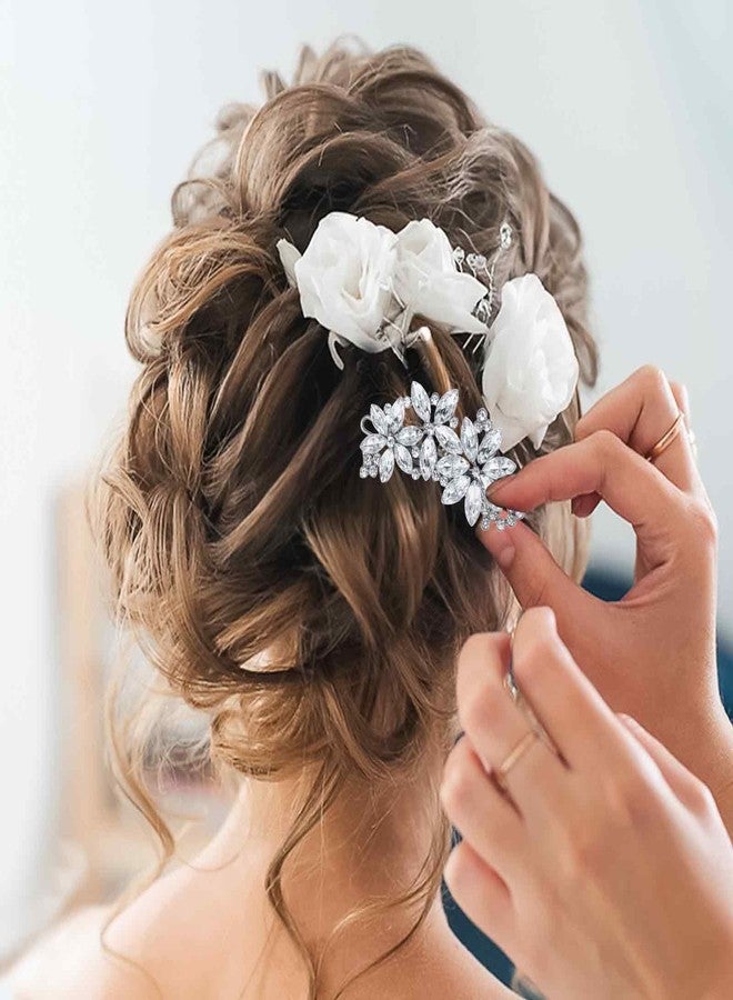 Dimeho 2 Pcs Rhinestone Hair Clips Silver Bride Wedding Hair Barrettes Crystal Flower Hair Accessories French Rhinestone Star Bridal Hairpins Hair Decorative for Women Girls Prom Jewelry Long Thick Ha - Image 5