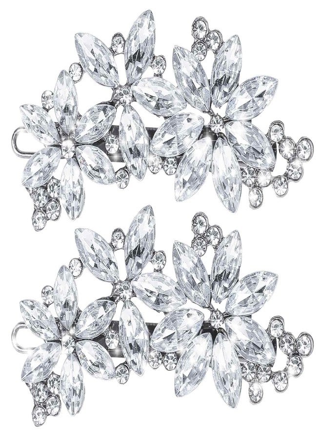 Dimeho 2 Pcs Rhinestone Hair Clips Silver Bride Wedding Hair Barrettes Crystal Flower Hair Accessories French Rhinestone Star Bridal Hairpins Hair Decorative for Women Girls Prom Jewelry Long Thick Ha - Image 1