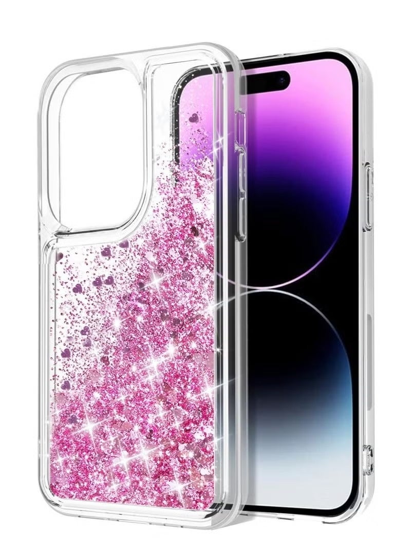 Glitter Liquid Case for iPhone 14 Pro Max – Sparkly Pink Heart Design, Shockproof Transparent TPU Cover, 6.7-Inch - Image 2