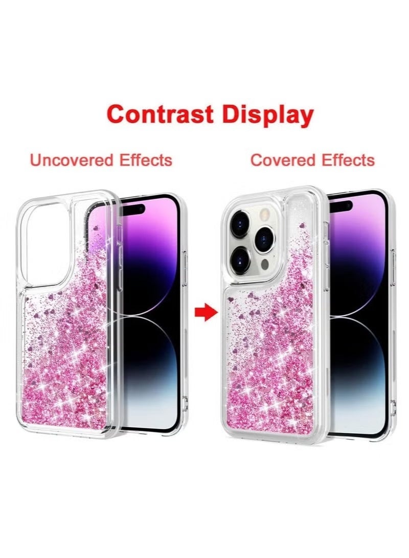 Glitter Liquid Case for iPhone 14 Pro Max – Sparkly Pink Heart Design, Shockproof Transparent TPU Cover, 6.7-Inch - Image 3