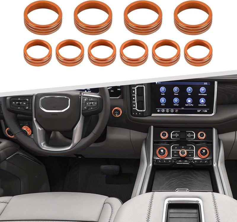 Jimen Silverado Knob Cover Set - 10PCS Center Console Radio Volume Button AC Ring Trim for Chevy Silverado/GMC Sierra 2019+, Suburban 2020+, Tahoe/GMC Yukon 2021+ (Orange) - Image 1