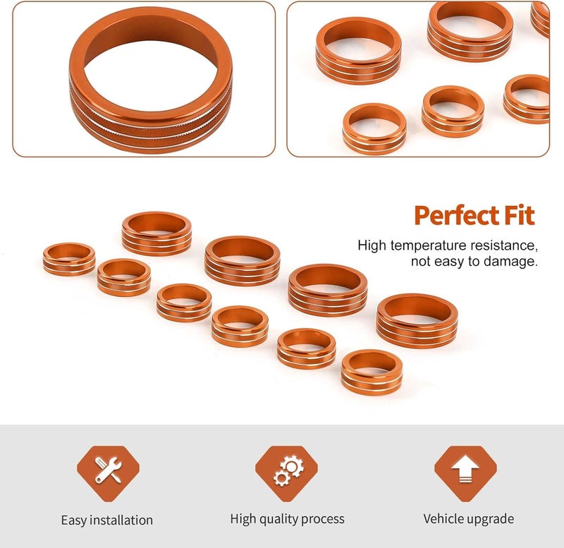 Jimen Silverado Knob Cover Set - 10PCS Center Console Radio Volume Button AC Ring Trim for Chevy Silverado/GMC Sierra 2019+, Suburban 2020+, Tahoe/GMC Yukon 2021+ (Orange) - Image 3