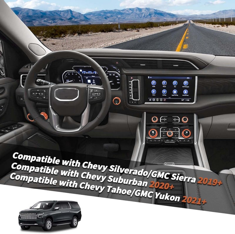 Jimen Silverado Knob Cover Set - 10PCS Center Console Radio Volume Button AC Ring Trim for Chevy Silverado/GMC Sierra 2019+, Suburban 2020+, Tahoe/GMC Yukon 2021+ (Orange) - Image 2