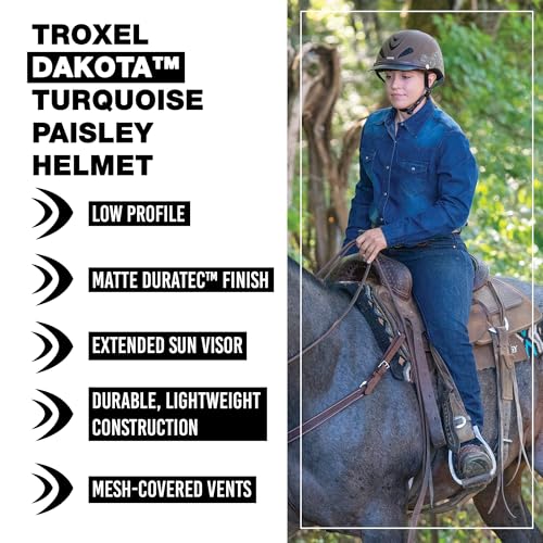 Troxel Dakota Trail Horse Riding Helmet, Low-Profile Light Adjustable Design, Safety Horseback Riding Gear, Small (6-5/8 - 7), Turquoise Paisley - Image 2