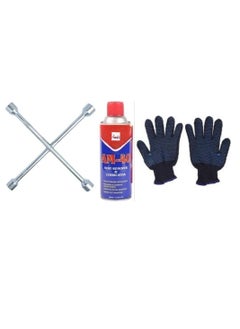 ABBASALI Wrench Heavy Duty Universal Lug Wrench Car Wheel Repair Tool With Safety Gloves & Rust Remover Spray for Car Tire Replacement 