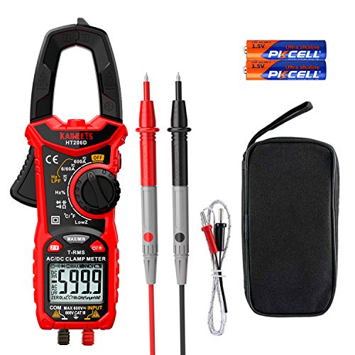 KAIWEETS Digital Clamp Meter T-RMS 6000 Counts, Voltage Tester Auto-ranging, Measures AC/DC Current Voltage Temperature Capacitance Resistance Diodes Continuity Duty-Cycle (not include battery) - Image 3