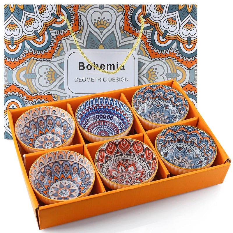 NIRVITTHAL Ceramic Rice Bowls 300ml Japanese Style Bowl Gift Set Assorted Dinnerware Serving Bowls for Cereal Soup Dessert Snack Fruit Salsa Pack of 6 - Image 1
