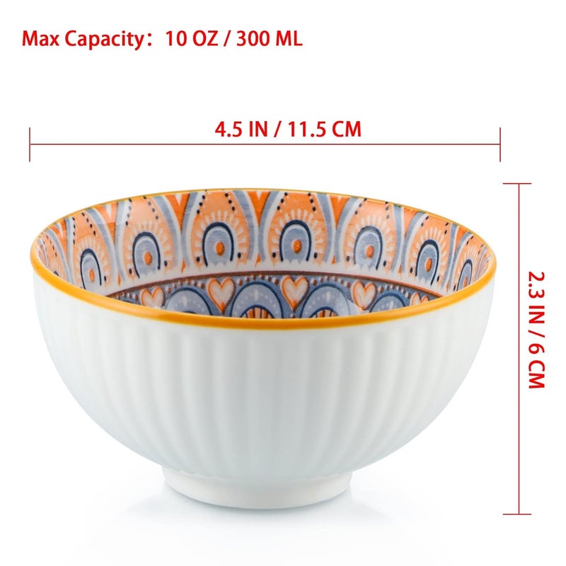 NIRVITTHAL Ceramic Rice Bowls 300ml Japanese Style Bowl Gift Set Assorted Dinnerware Serving Bowls for Cereal Soup Dessert Snack Fruit Salsa Pack of 6 - Image 3