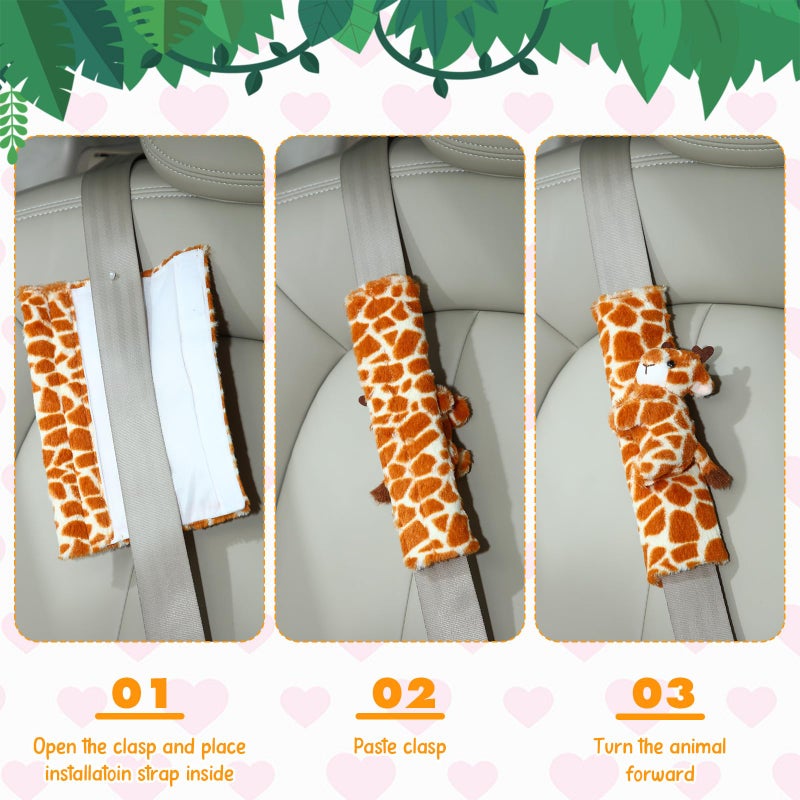 Datanly 4 Pcs Animal Car Seat Belt Covers Plush Seatbelt Strap Cover Soft Seatbelt Shoulder Pads Seat Belt Cushion Decorative Padded Vehicle Accessory for Kids Adults(Forest) - Image 4