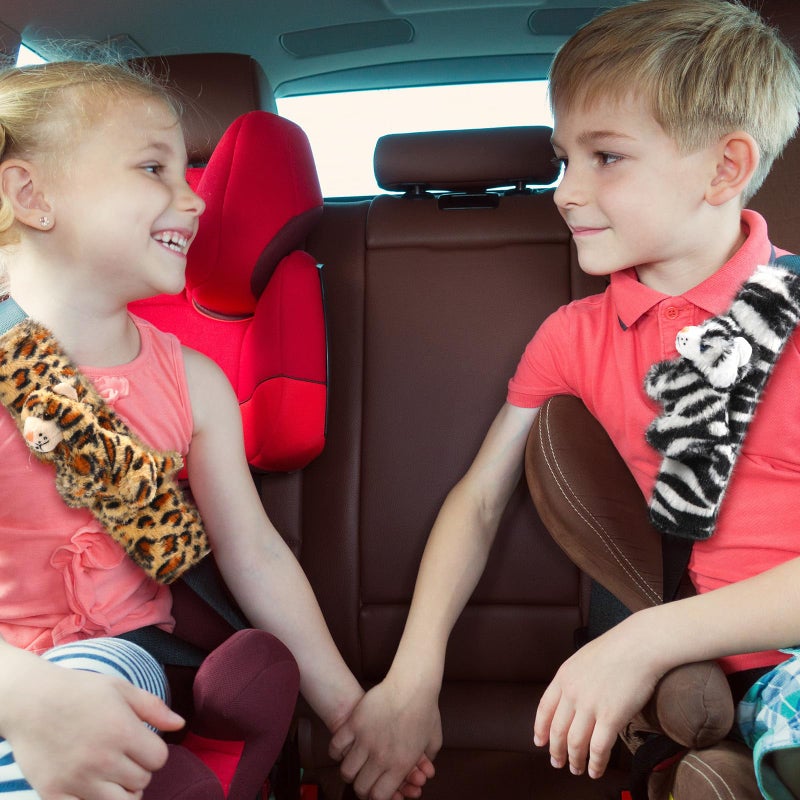 Datanly 4 Pcs Animal Car Seat Belt Covers Plush Seatbelt Strap Cover Soft Seatbelt Shoulder Pads Seat Belt Cushion Decorative Padded Vehicle Accessory for Kids Adults(Forest) - Image 5