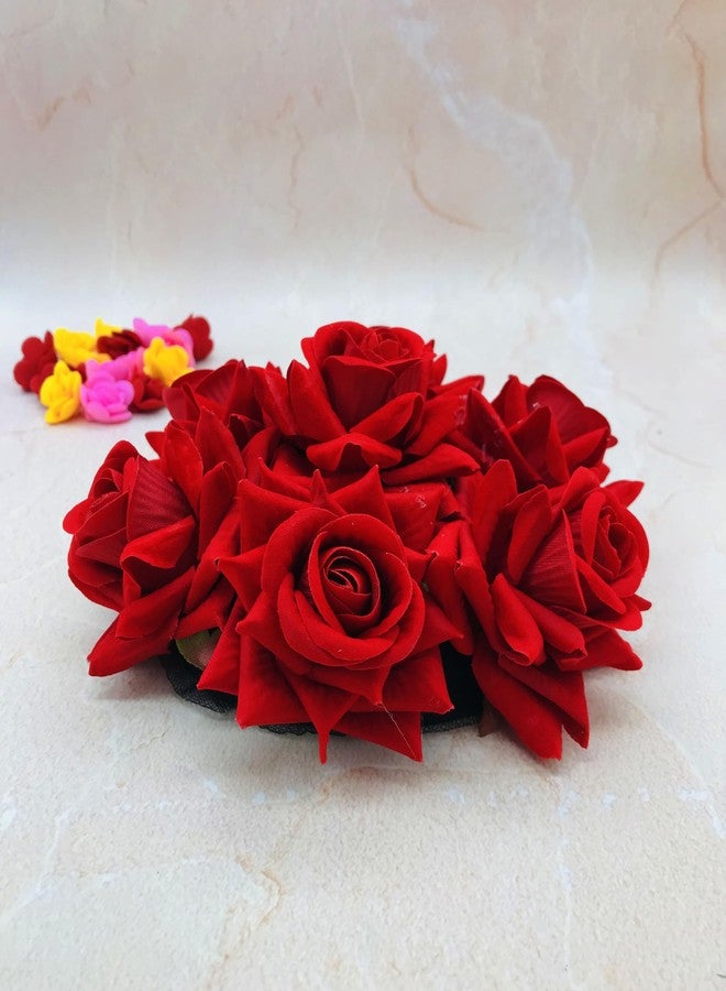 Arooman™ Rose Flower Hair Bun Juda Gajra for women Pack-01 Color- Red - Image 4