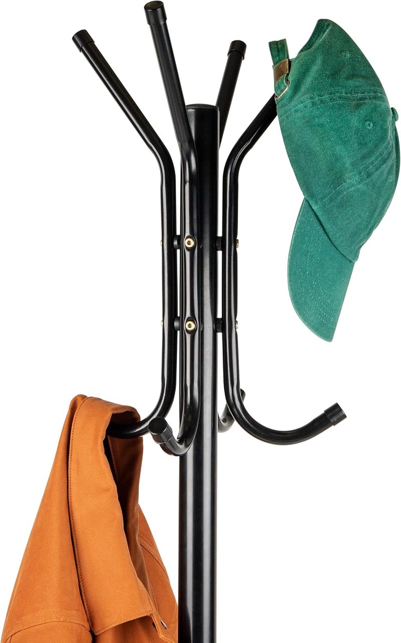 Mind Reader SHOWAY COATRACK Standing Metal Coat Rack Hat Hanger 11 Hook for Jacket, Purse, Scarf Rack, Umbrella Tree Stand,  Black - Image 4