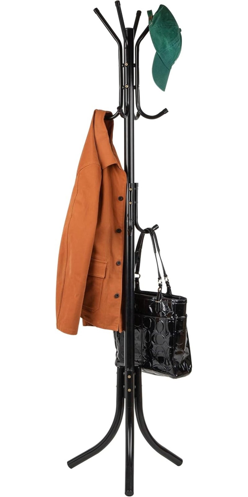 Mind Reader SHOWAY COATRACK Standing Metal Coat Rack Hat Hanger 11 Hook for Jacket, Purse, Scarf Rack, Umbrella Tree Stand,  Black - Image 1