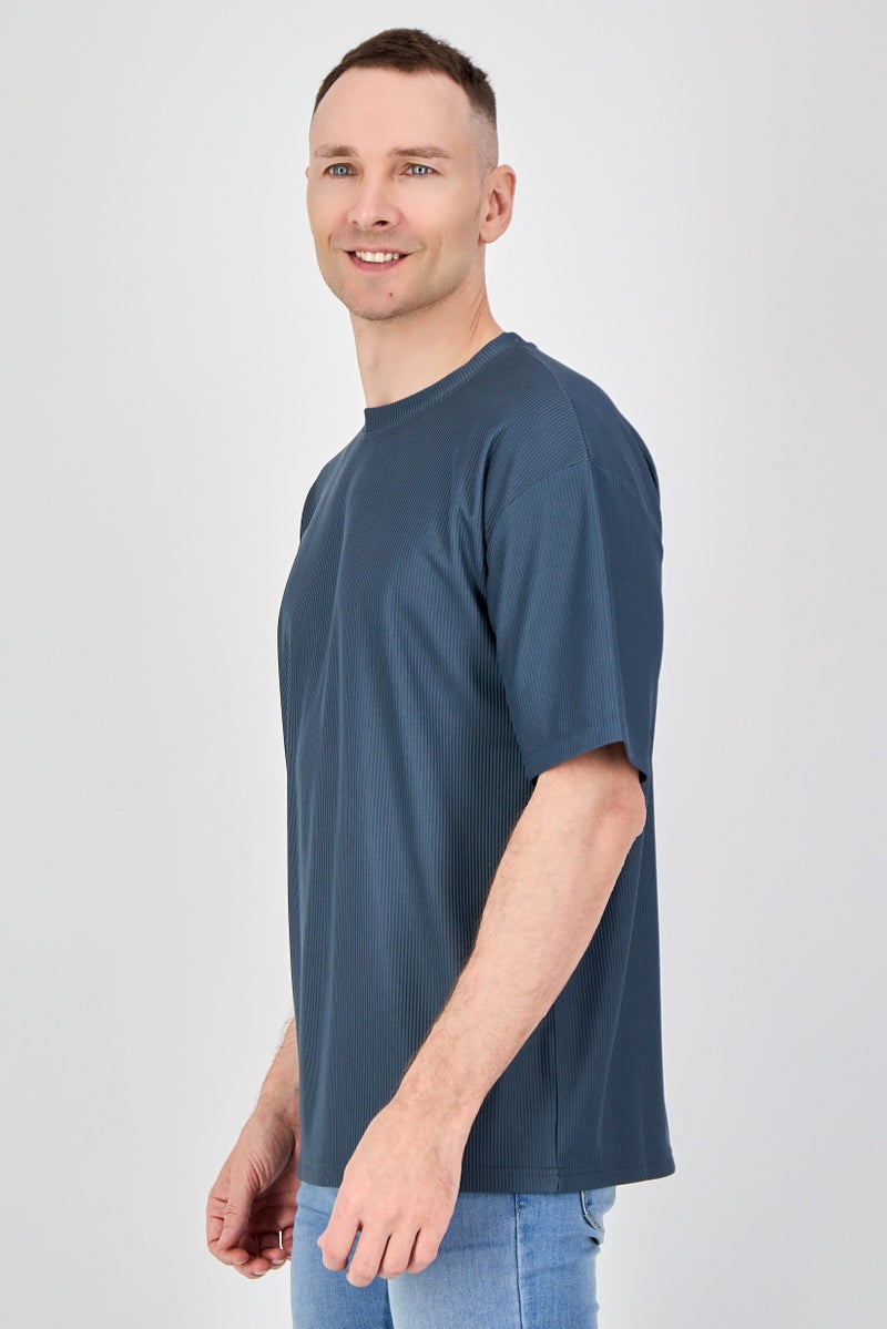 Core Elements Men Crew Neck Short Sleeve Stripe T Shirt, Dark Slate Grey - Image 2
