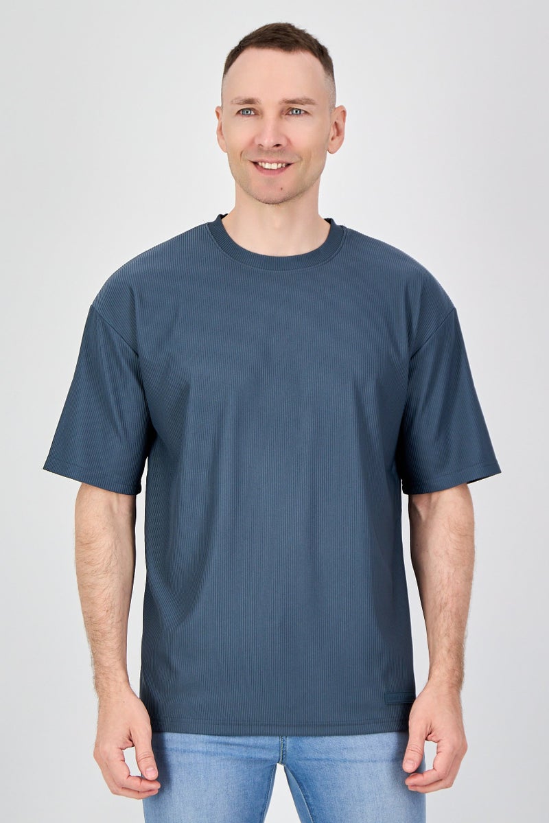 Core Elements Men Crew Neck Short Sleeve Stripe T Shirt, Dark Slate Grey - Image 1