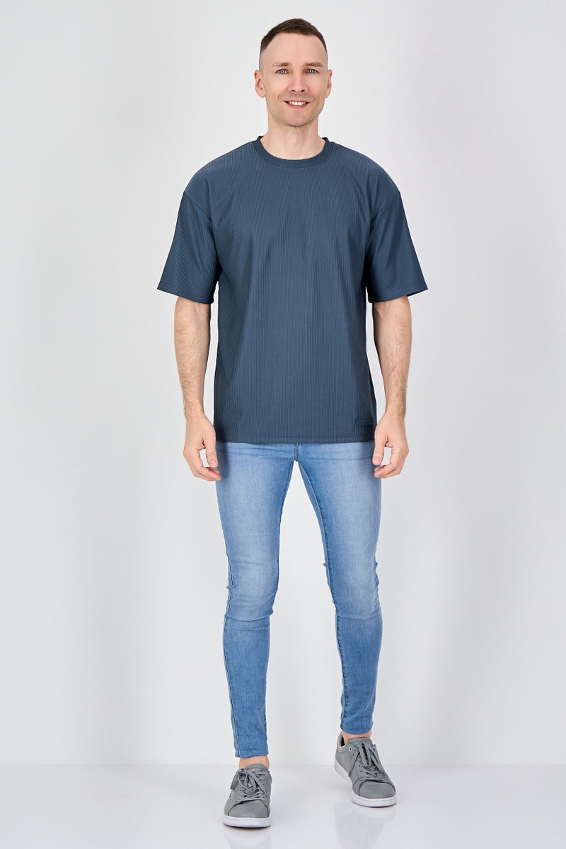Core Elements Men Crew Neck Short Sleeve Stripe T Shirt, Dark Slate Grey - Image 4