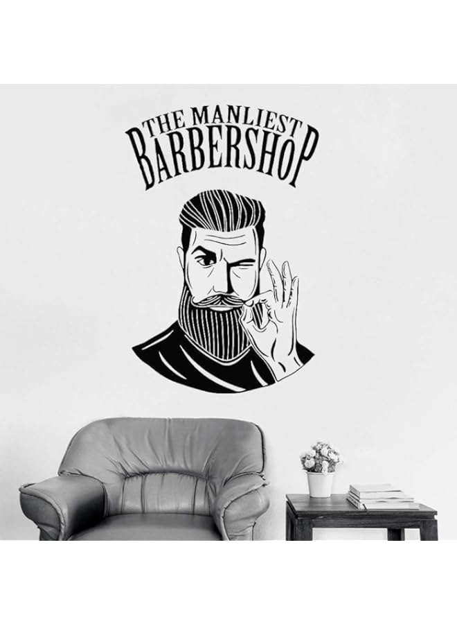 Raxoom BPA Hot Men Barbershop Sign Wall Stickers Mural Barber Shop Logo Sticker Window Decal Decor Wall Decal for Hair Salon Rmovable LC480 Black - Image 1