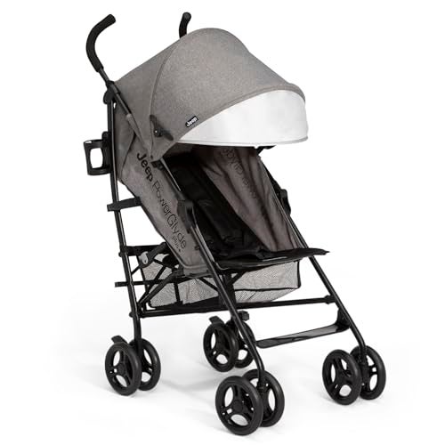 Delta CHILDREN Jeep PowerGlyde Plus Stroller by Delta Children Lightweight Travel Stroller with Smoothest Ride Aluminum Frame 4Position Recline Extra Large Storage Basket Grey