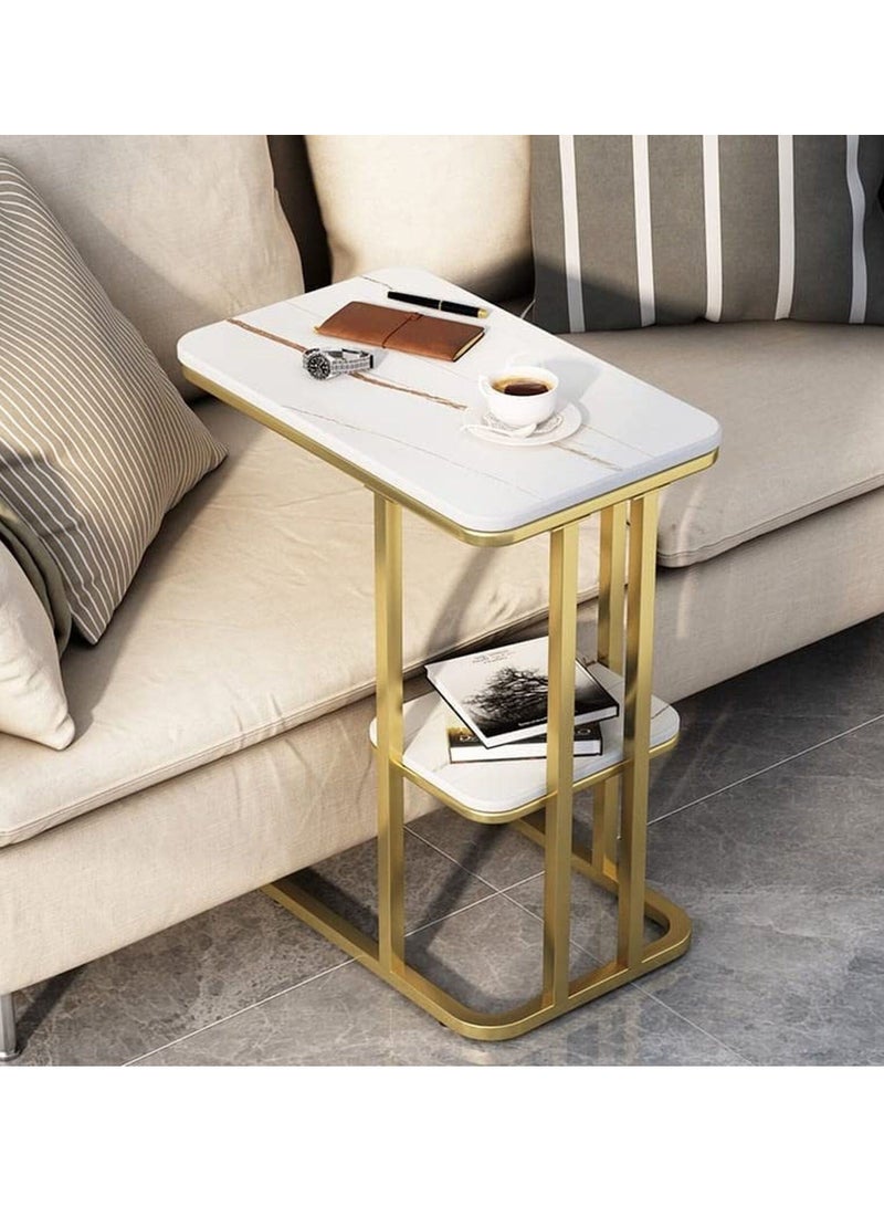 DubaiGallery Side Table Sofa End Table, Accent C Table, with Metal Frame and Marble Top, Stable Laptop Table Work in Bed or on The Sofa - Image 1