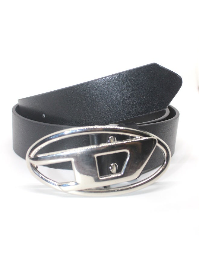 xozgdovg Vintage American D-Letter Belt UnisexBright buckle Black Belt Bright buckle Black Belt 