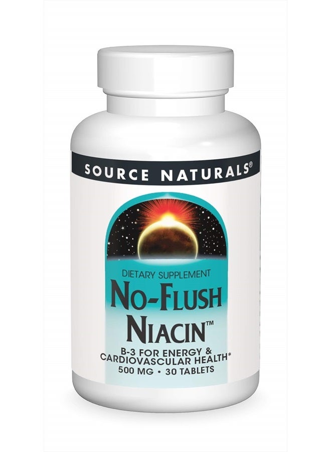 Source Naturals No-Flush Niacin, B-3 for Energy & Cardiovascular Health* 500 mg - 30 Tablets - Image 1