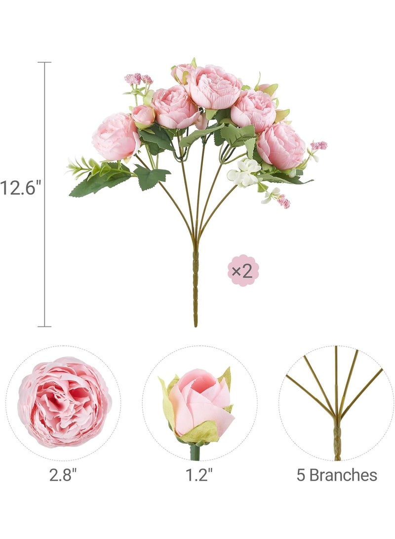 Peonies Artificial Flowers, Small Silk Flowers for Home Decor Indoor Fake Bouquet Faux Floral Arrangements Dining Table Centerpieces for Kitchen Bridal Wedding Party Decor - Image 2