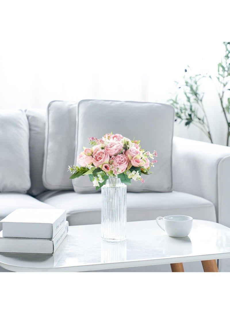 Peonies Artificial Flowers, Small Silk Flowers for Home Decor Indoor Fake Bouquet Faux Floral Arrangements Dining Table Centerpieces for Kitchen Bridal Wedding Party Decor - Image 3