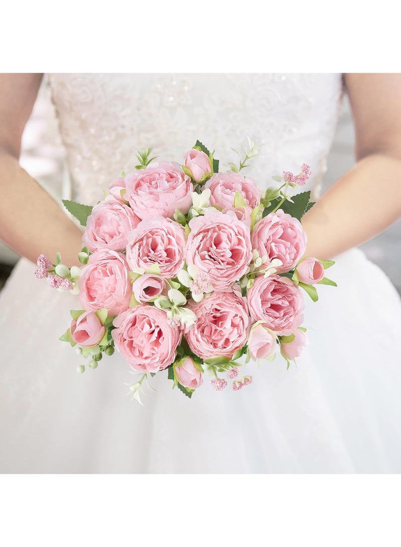 Peonies Artificial Flowers, Small Silk Flowers for Home Decor Indoor Fake Bouquet Faux Floral Arrangements Dining Table Centerpieces for Kitchen Bridal Wedding Party Decor - Image 5