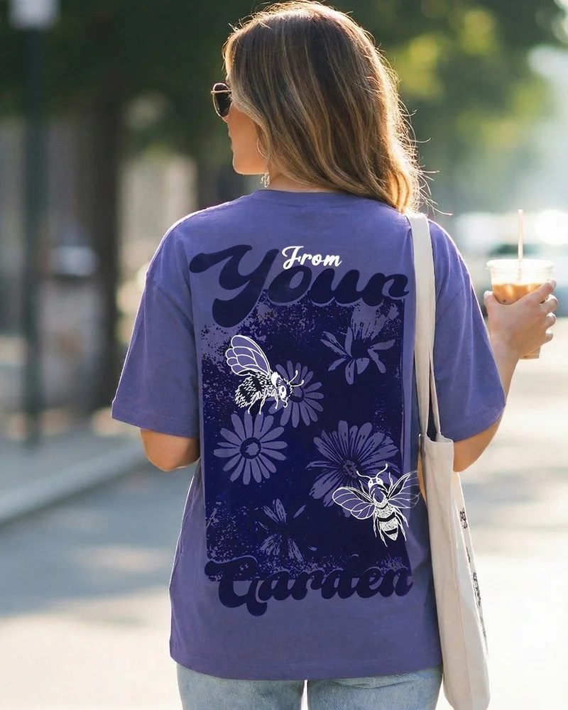 Women's Skipper Blue Garden Graphic Printed Oversized T-shirt