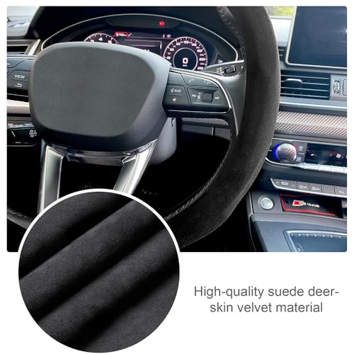 Carodi Suede Steering Wheel Cover ， Non-Slip Leather Car Interior Fitting 15-inch Universal - Image 5