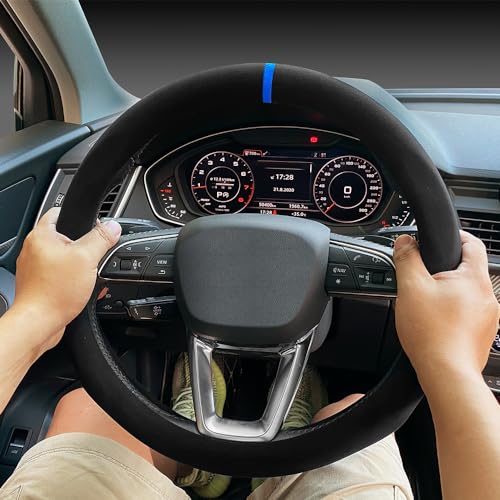 Carodi Suede Steering Wheel Cover ， Non-Slip Leather Car Interior Fitting 15-inch Universal - Image 3