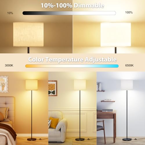 Keepsmile Dimmable Floor Lamps for LivingRoom with 12W LED Bulb, Foot Switch, Remote Custom Color Temperature Floor Light, Linen Shade Standing Lamps, Modern Tall Lamp for Office Bedroom Kid Room - Image 3