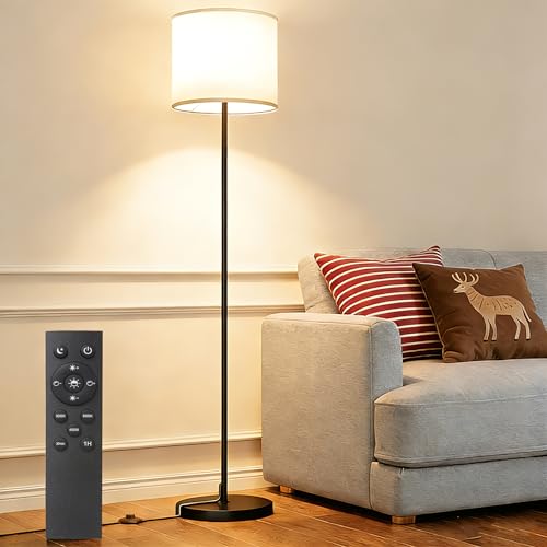 Keepsmile Dimmable Floor Lamps for LivingRoom with 12W LED Bulb, Foot Switch, Remote Custom Color Temperature Floor Light, Linen Shade Standing Lamps, Modern Tall Lamp for Office Bedroom Kid Room - Image 1