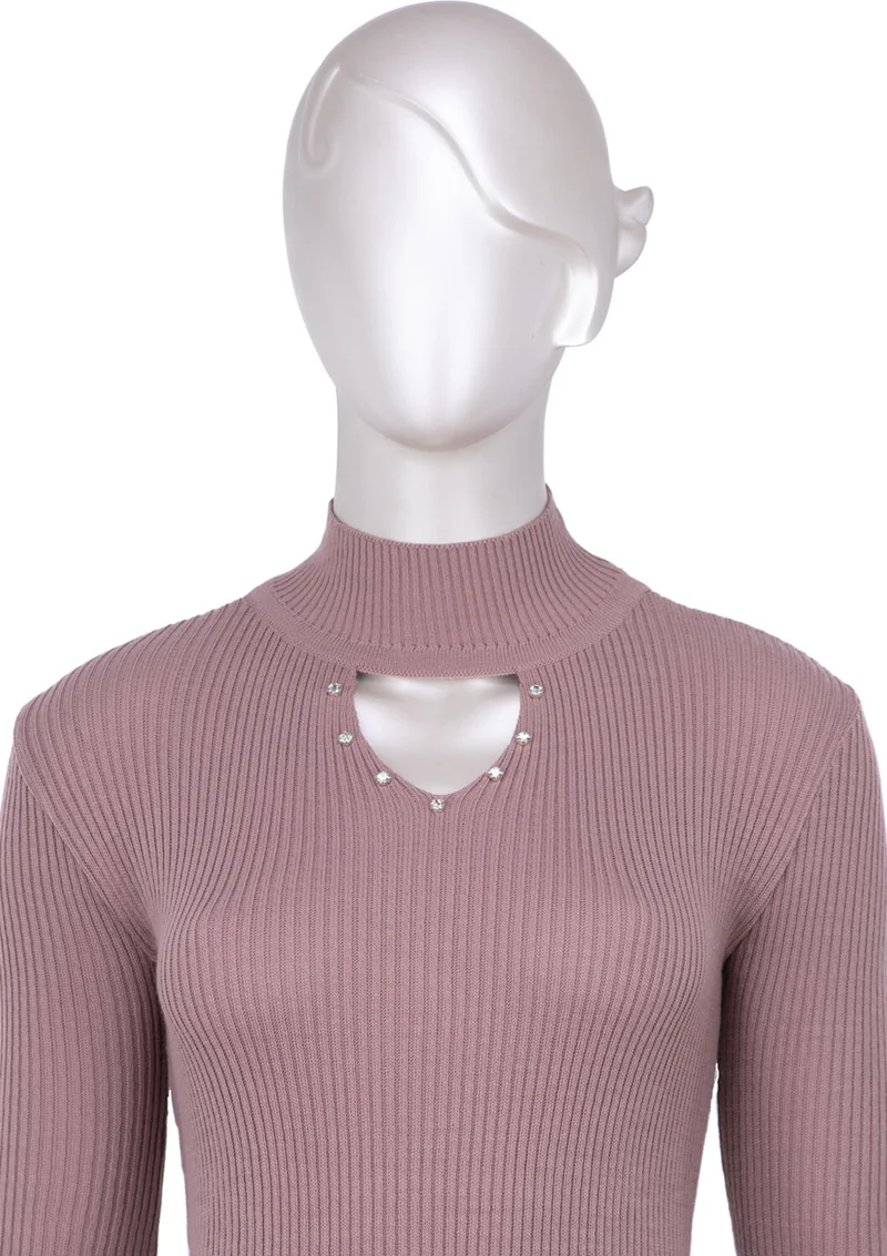 اوبلاند Women's Half Collar and Stone Long Sleeve Knitted Knitwear Sweater