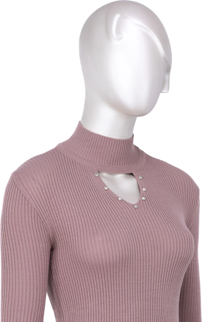 اوبلاند Women's Half Collar and Stone Long Sleeve Knitted Knitwear Sweater