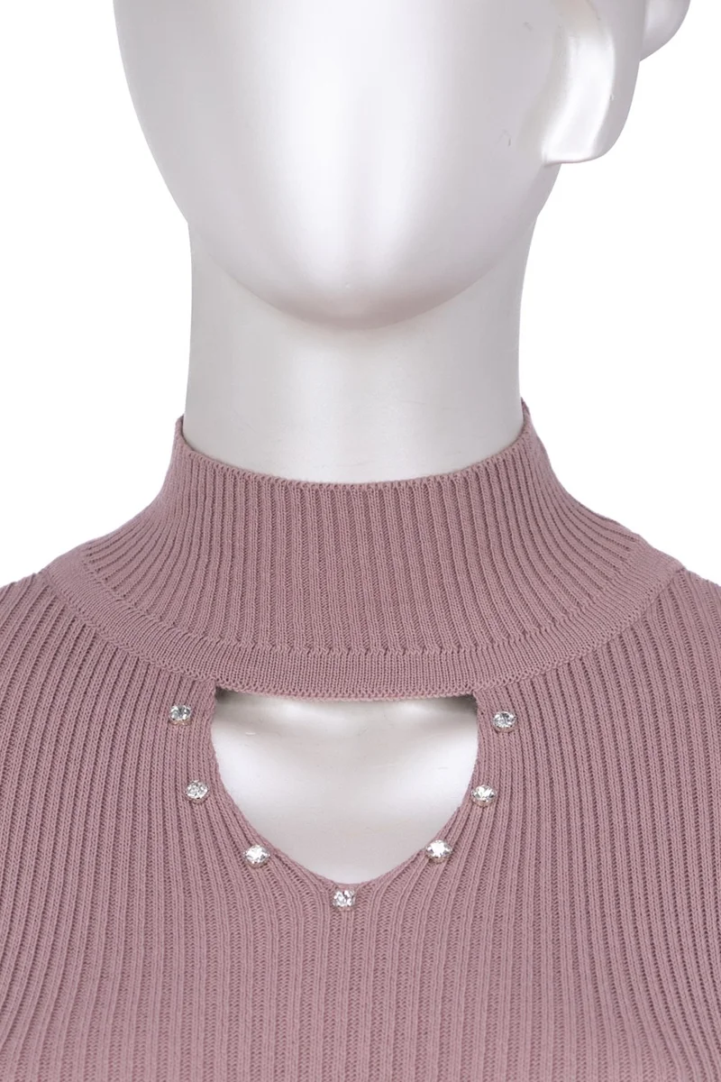 اوبلاند Women's Half Collar and Stone Long Sleeve Knitted Knitwear Sweater