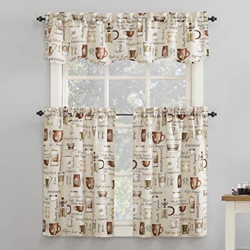 No. 918 Bristol Coffee Shop Semi-Sheer Rod Pocket Kitchen Curtain Valance and Tiers Set, 54" x 36", Ivory Off-White - Image 4