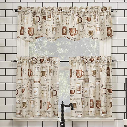 No. 918 Bristol Coffee Shop Semi-Sheer Rod Pocket Kitchen Curtain Valance and Tiers Set, 54" x 36", Ivory Off-White - Image 1