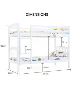 SULSHA SULSHA "Wooden MH-5005 Bunk Bed Double Decker, Heavy Duty Solid Wood, Sturdy Guard Rails for Home, Baby Room, Apartment, Studio - Safe & Durable Bunker Bed for Kids & Adults" (WHITE)  - Image 3