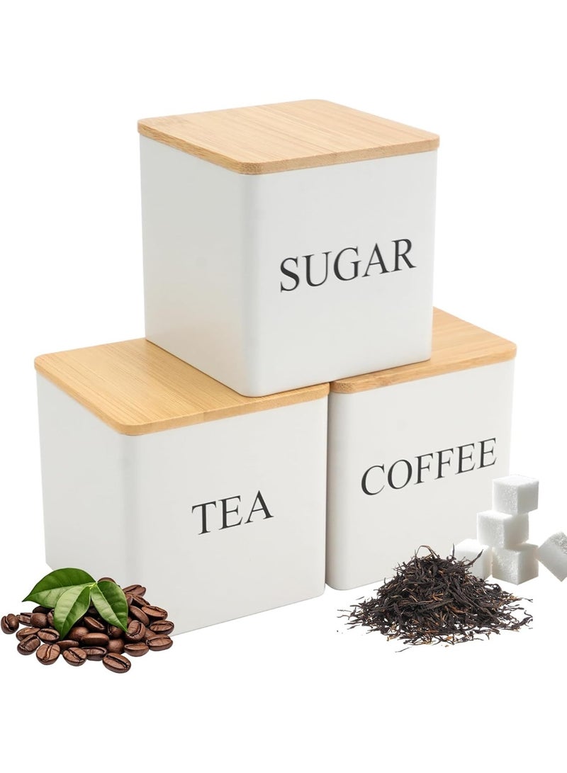 GuRiver 3-Piece Coffee Storage Can Tea Snacks Coffee Bean Storage Can Bamboo Lid Iron Art Display Square Can - Image 1