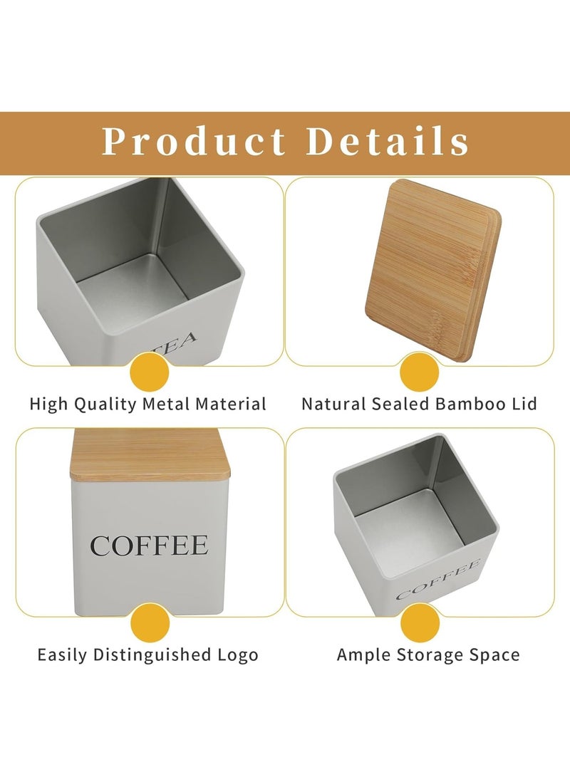 GuRiver 3-Piece Coffee Storage Can Tea Snacks Coffee Bean Storage Can Bamboo Lid Iron Art Display Square Can - Image 4