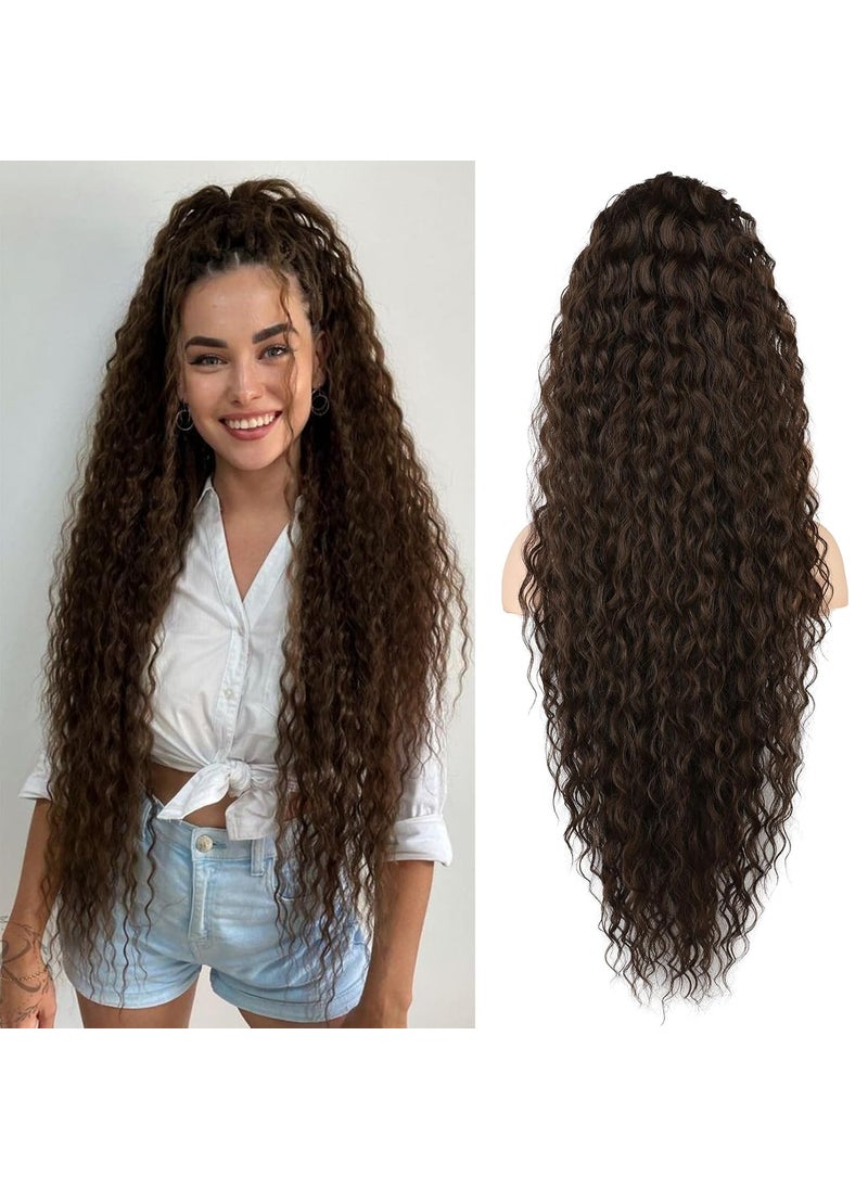 SEIKEA SEIKEA Ponytail Extension 36 Long Lightweight Full Natural Curly Drawstring Ponytail Fake Pony Tail Multi Layered Soft Clip in Hair Extensions Ponytail Synthetic Hairpiece Chocolate Brown 