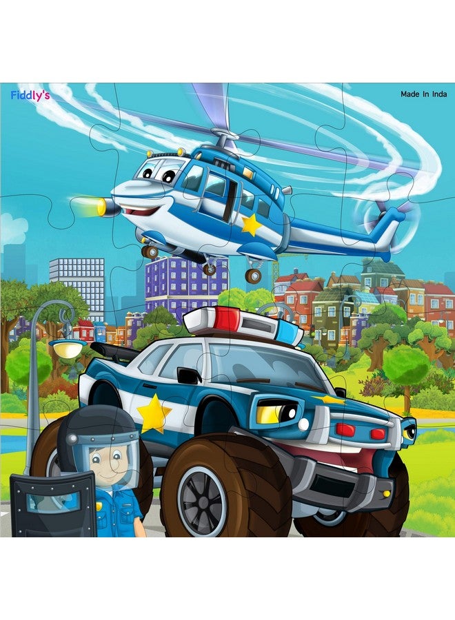Fiddlys Fiddly's Wooden Jigsaw Floor Puzzle for Children (Paperless Puzzle) - 16 Pieces - (Pack of 2 - Fireman & Policeman) - Image 4