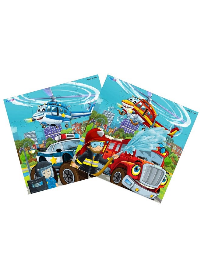 Fiddlys Fiddly's Wooden Jigsaw Floor Puzzle for Children (Paperless Puzzle) - 16 Pieces - (Pack of 2 - Fireman & Policeman) - Image 2