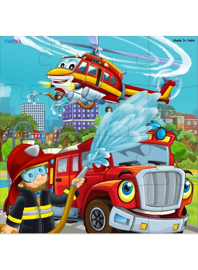Fiddlys Fiddly's Wooden Jigsaw Floor Puzzle for Children (Paperless Puzzle) - 16 Pieces - (Pack of 2 - Fireman & Policeman) - Image 3