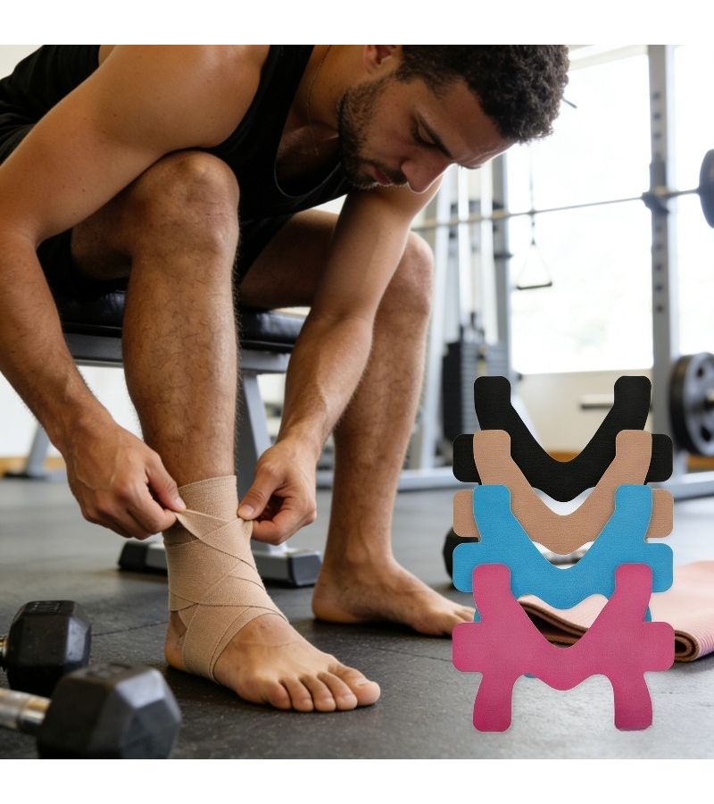 6Pcs Sports Bandage Set Elastic Ankle Support Knee Pads Light Beige - Image 1