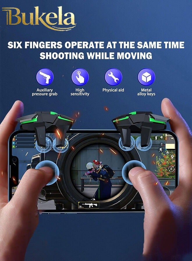كيلا مشغل وحدة تحكم الألعاب المحمولة، ملحقات PUBG، مشغل 6 أصابع، حساسية عالية و4 أزرار معدنية، تصميم غير قابل للانزلاق على شكل جسم الإنسان مع أكمام إصبعين - Image 2