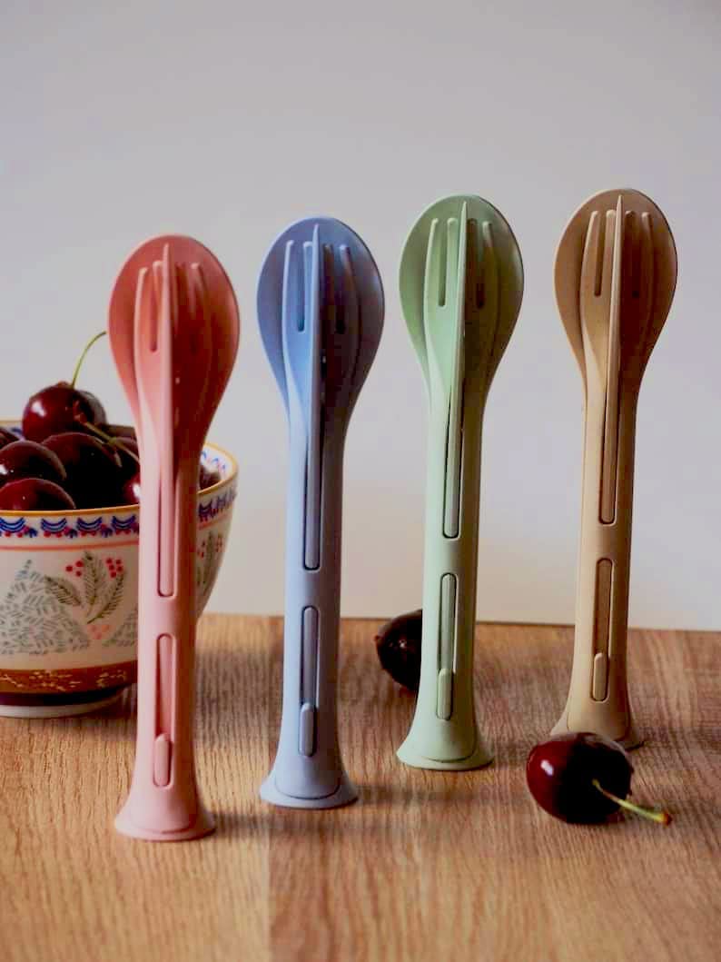 XML XML 3 in 1 Spoon Set Plastic Spoon Fork and Knife Set Kitchen Cutlery Set Baby Spoon for Travel School Picnic Office Daily Use 5  - Image 3